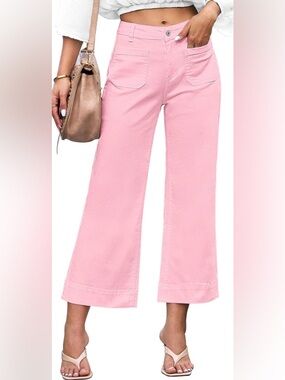 tg|a Blush Pink Button-Front Wide Leg Capris Detail Pants💕